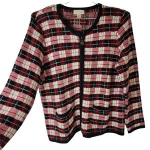 APPLESEED'S Cardigan Plaid Knit  Button Up Cardigan Sweater -‎ Size XL